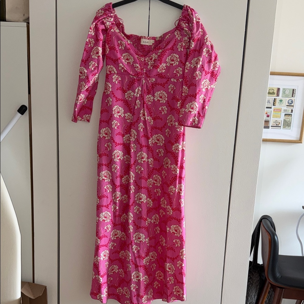 A.L.C. Hot Pink and Cream Floral Tiered Dress